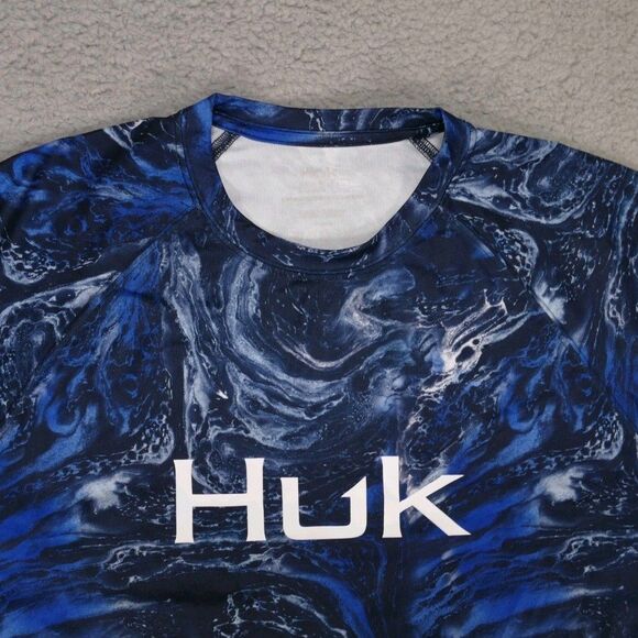 Huk Fishing Shirt Mens Large Blue Long Sleeve Performance Stretch - Picture 2 of 10